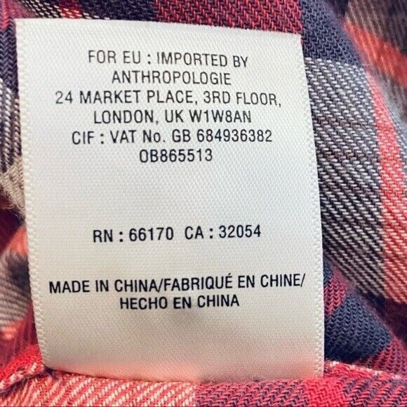 Anthropologie Red Medford Plaid  Flannel Tunic Button Down Shirt Women’s Sz 2 - Picture 8 of 8